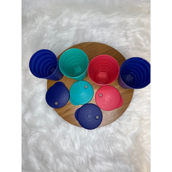 Tupperware 16 Ounce Cup Tumbler with Dripless Straw Hole Seal/Lid Set of 4 - Picture 3 of 4